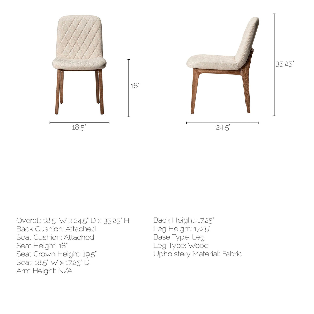 David Diamond Tuffed Cream Fabric Wrap Brown Wood Base Dining Chair, Set of 2 by Mercana at Eve Furniture