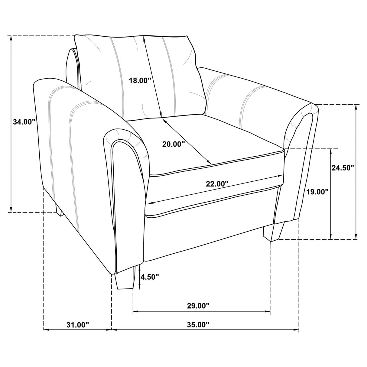 Davis  3-piece Upholstered Rolled Arm Sofa Grey