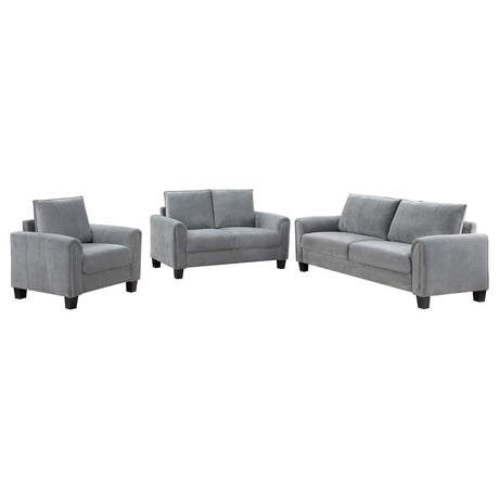 Davis Gray 3-piece Upholstered Rolled Arm Sofa Set by Coaster at Eve Furniture