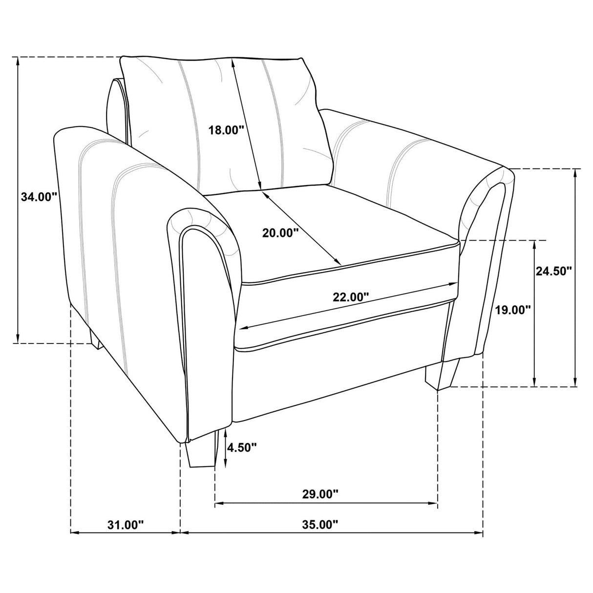 Davis Grey Upholstered Rolled Arm Accent Chair