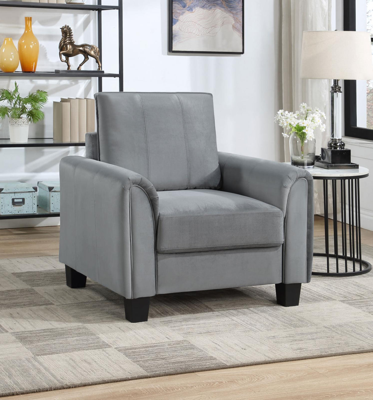 Davis Grey Upholstered Rolled Arm Accent Chair