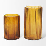 Dawn 11.4" Ribbed Amber Glass Vase by Mercana at Eve Furniture