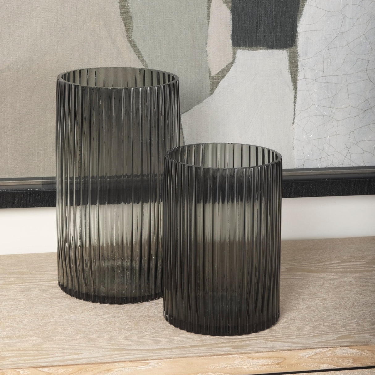 Dawn 11.4" Ribbed Smoke Gray Glass Vase by Mercana at Eve Furniture
