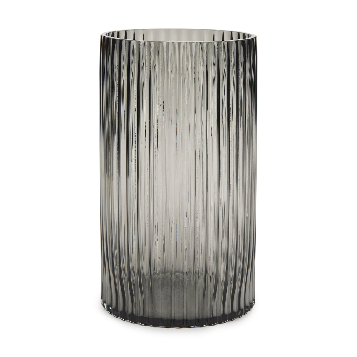 Dawn 11.4" Ribbed Smoke Gray Glass Vase by Mercana at Eve Furniture