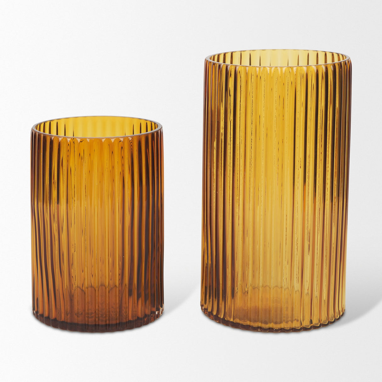 Dawn 8" Ribbed Amber Glass Vase by Mercana at Eve Furniture