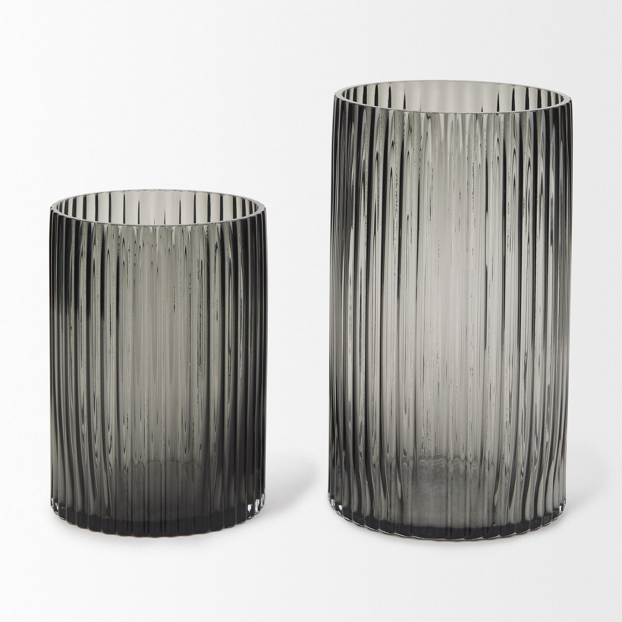 Dawn 8" Ribbed Smoke Gray Glass Vase by Mercana at Eve Furniture