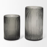 Dawn 8" Ribbed Smoke Gray Glass Vase by Mercana at Eve Furniture