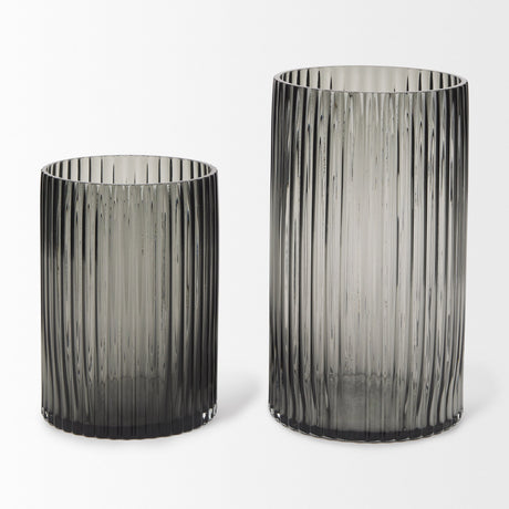 Dawn Ribbed Smoke Gray Glass Vase by Mercana at Eve Furniture