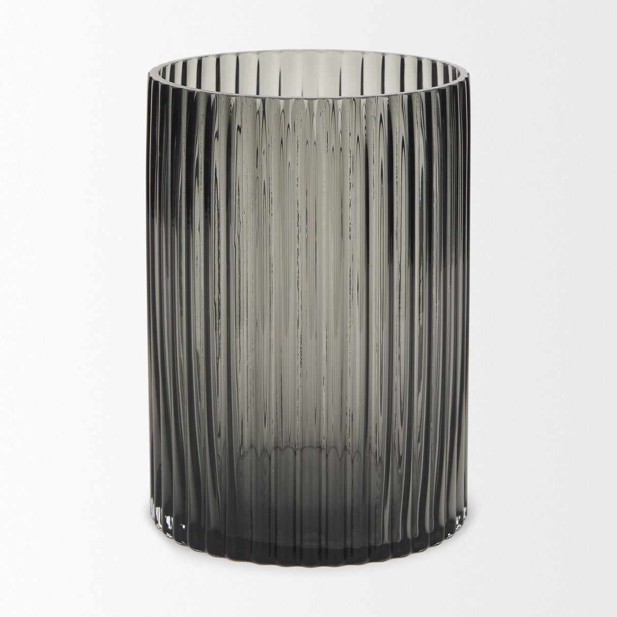 Dawn Ribbed Smoke Gray Glass Vase by Mercana at Eve Furniture