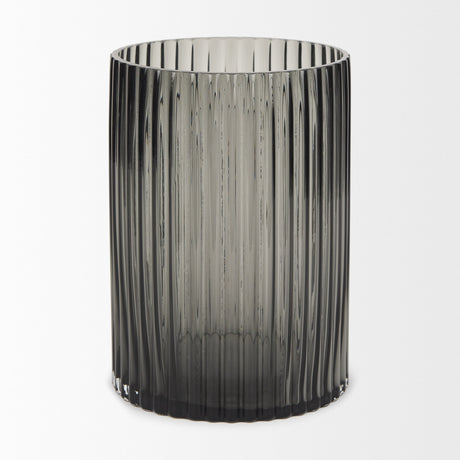 Dawn Ribbed Smoke Gray Glass Vase by Mercana at Eve Furniture