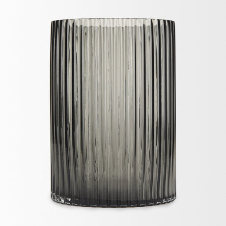 Dawn Ribbed Smoke Gray Glass Vase by Mercana at Eve Furniture