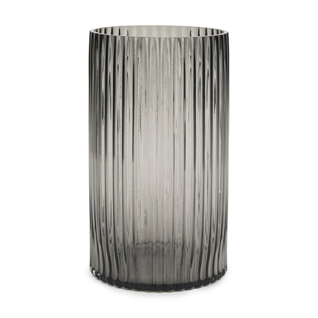 Dawn Ribbed Smoke Gray Glass Vase by Mercana at Eve Furniture