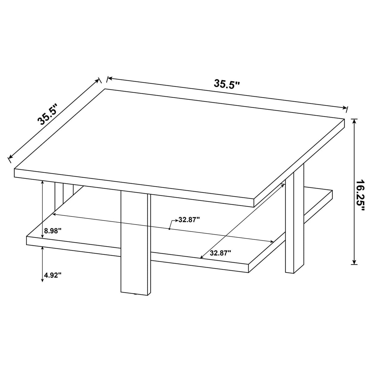 Dawn Square Engineered Wood Coffee Table With Shelf Mango by Coaster at Eve Furniture