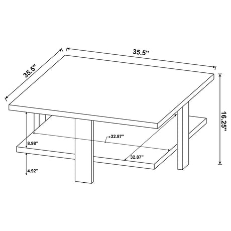 Dawn Square Engineered Wood Coffee Table With Shelf Mango by Coaster at Eve Furniture