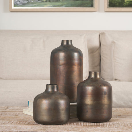 Daya Medium Antiqued Gold Metal Vase by Mercana at Eve Furniture