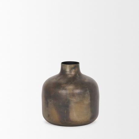 Daya Short Antiqued Gold Metal Vase by Mercana at Eve Furniture