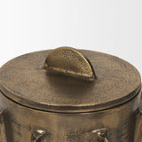 Deacon Large Antiqued Gold Metal Canister with Sculptural Handles by Mercana at Eve Furniture