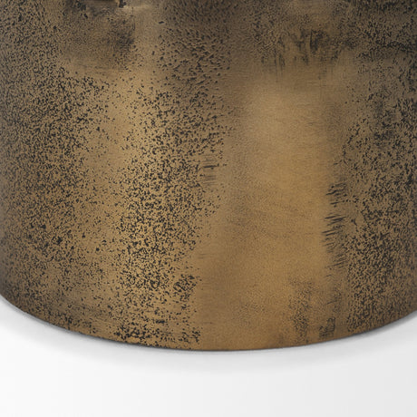 Deacon Large Antiqued Gold Metal Canister with Sculptural Handles by Mercana at Eve Furniture