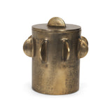 Deacon Large Antiqued Gold Metal Canister with Sculptural Handles by Mercana at Eve Furniture