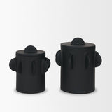 Deacon Large Matte Black Metal Canister with Sculptural Handles by Mercana at Eve Furniture