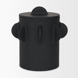 Deacon Large Matte Black Metal Canister with Sculptural Handles by Mercana at Eve Furniture