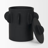 Deacon Large Matte Black Metal Canister with Sculptural Handles by Mercana at Eve Furniture