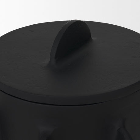 Deacon Large Matte Black Metal Canister with Sculptural Handles by Mercana at Eve Furniture