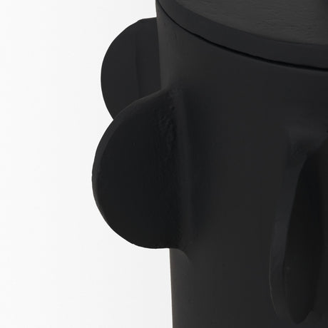 Deacon Large Matte Black Metal Canister with Sculptural Handles by Mercana at Eve Furniture