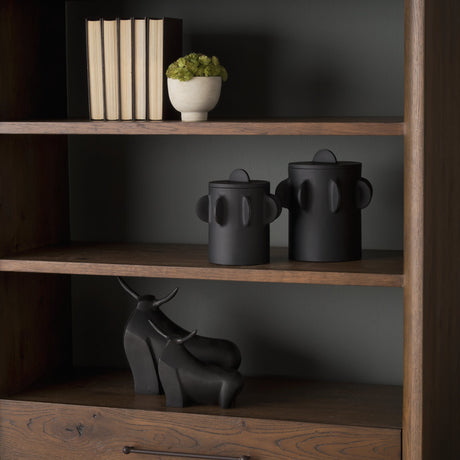 Deacon Large Matte Black Metal Canister with Sculptural Handles by Mercana at Eve Furniture