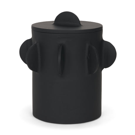 Deacon Large Matte Black Metal Canister with Sculptural Handles by Mercana at Eve Furniture