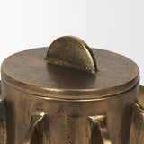 Deacon Small Antiqued Gold Metal Canister with Sculptural Handles by Mercana at Eve Furniture