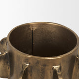 Deacon Small Antiqued Gold Metal Canister with Sculptural Handles by Mercana at Eve Furniture