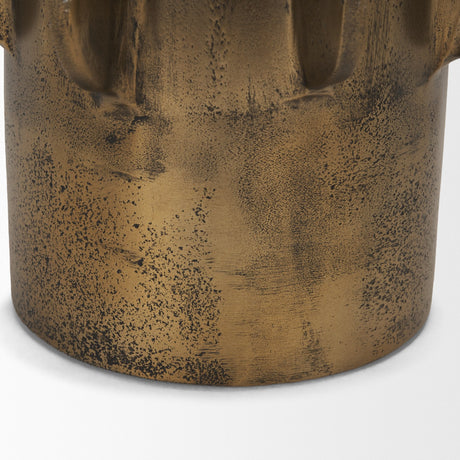 Deacon Small Antiqued Gold Metal Canister with Sculptural Handles by Mercana at Eve Furniture