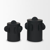 Deacon Small Matte Black Metal Canister with Sculptural Handles by Mercana at Eve Furniture