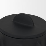 Deacon Small Matte Black Metal Canister with Sculptural Handles by Mercana at Eve Furniture