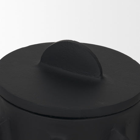 Deacon Small Matte Black Metal Canister with Sculptural Handles by Mercana at Eve Furniture
