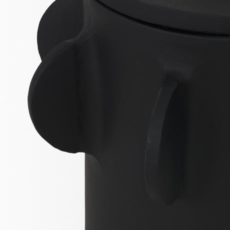 Deacon Small Matte Black Metal Canister with Sculptural Handles by Mercana at Eve Furniture