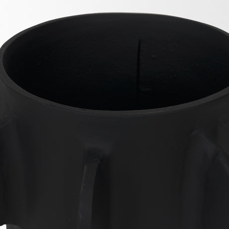 Deacon Small Matte Black Metal Canister with Sculptural Handles by Mercana at Eve Furniture