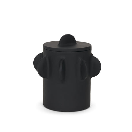 Deacon Small Matte Black Metal Canister with Sculptural Handles by Mercana at Eve Furniture