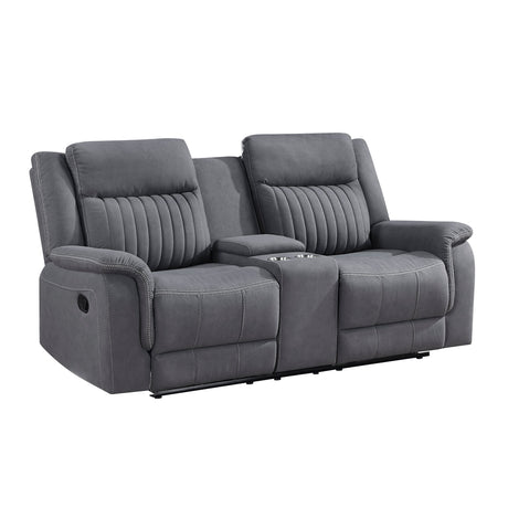 Dean Gray Double Reclining Loveseat with Center Console by Homelegance at Eve Furniture
