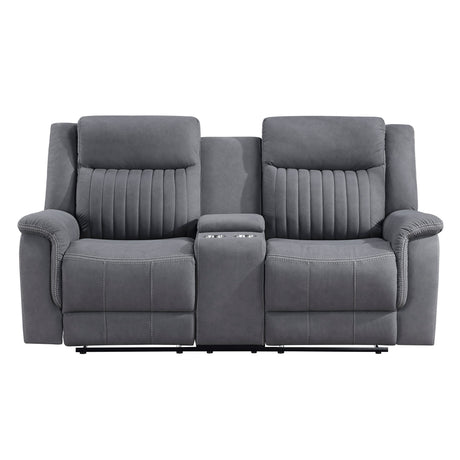 Dean Gray Double Reclining Loveseat with Center Console by Homelegance at Eve Furniture
