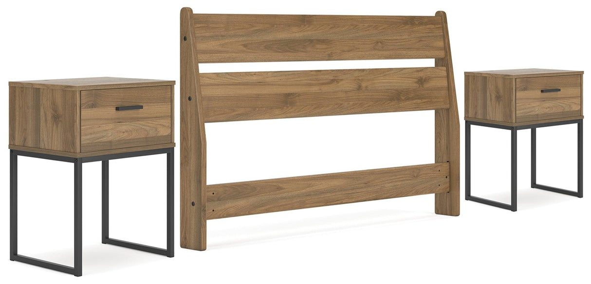 Deanlow Full Panel Headboard with 2 Nightstands in Honey by Ashley at Eve Furniture