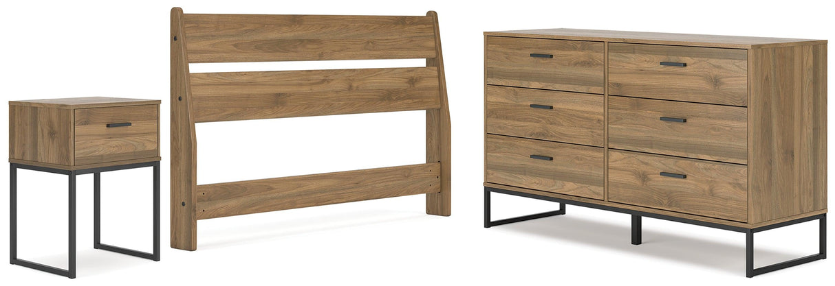 Deanlow Full Panel Headboard with Dresser and Nightstand in Honey by Ashley at Eve Furniture