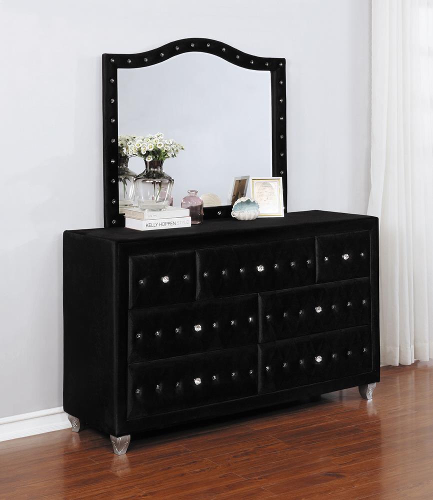 Deanna Black Button Tufted Mirror