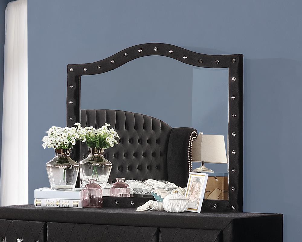 Deanna Black Button Tufted Mirror