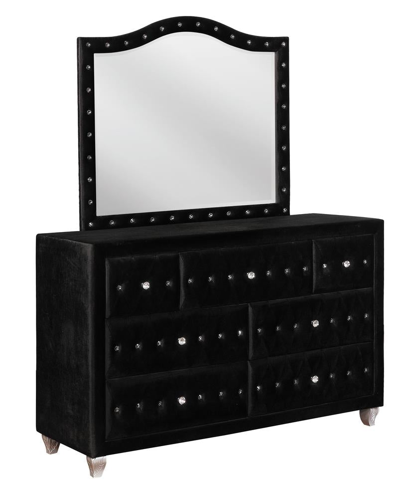 Deanna Black Button Tufted Mirror