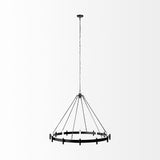 Decamp I Black Metal Chassis Glass Tube Twelve Light Chandelier by Mercana at Eve Furniture