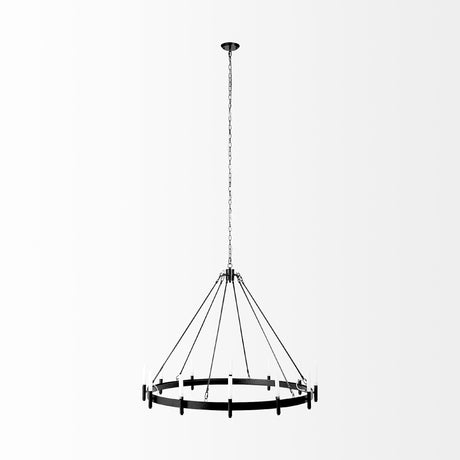 Decamp I Black Metal Chassis Glass Tube Twelve Light Chandelier by Mercana at Eve Furniture