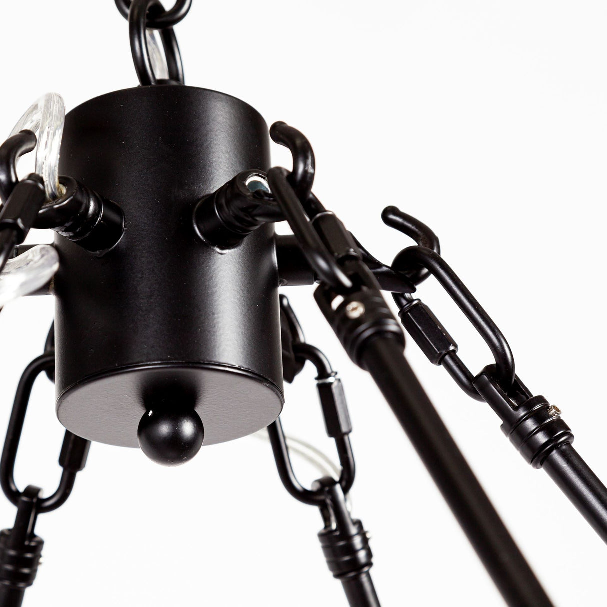 Decamp I Black Metal Chassis Glass Tube Twelve Light Chandelier by Mercana at Eve Furniture