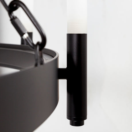 Decamp I Black Metal Chassis Glass Tube Twelve Light Chandelier by Mercana at Eve Furniture